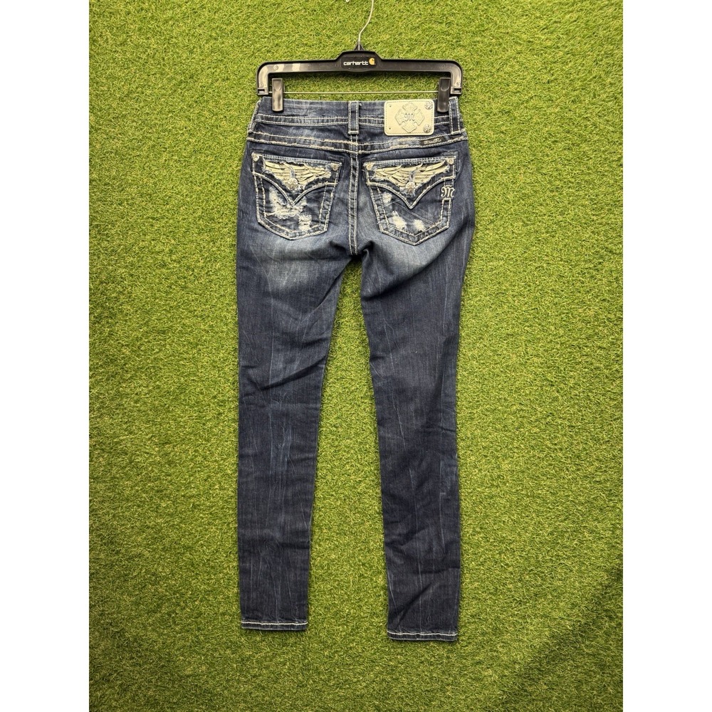 Miss Me Jeans Womens 25 25x30 Mid Rise Skinny Embellished y2k Bling Dark Wash